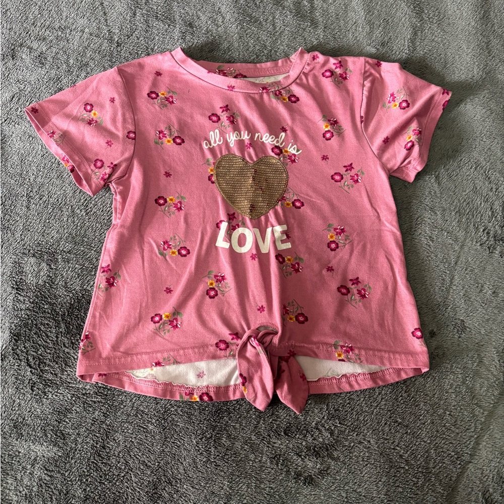 Pink Kids Short Sleeve Tee with Heart Design